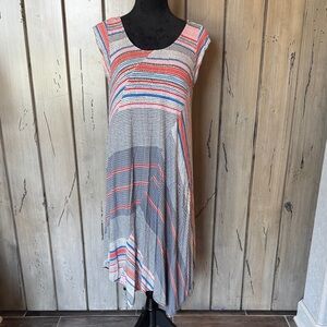 Philosophy Striped Midi Dress in Coral, Blue & White